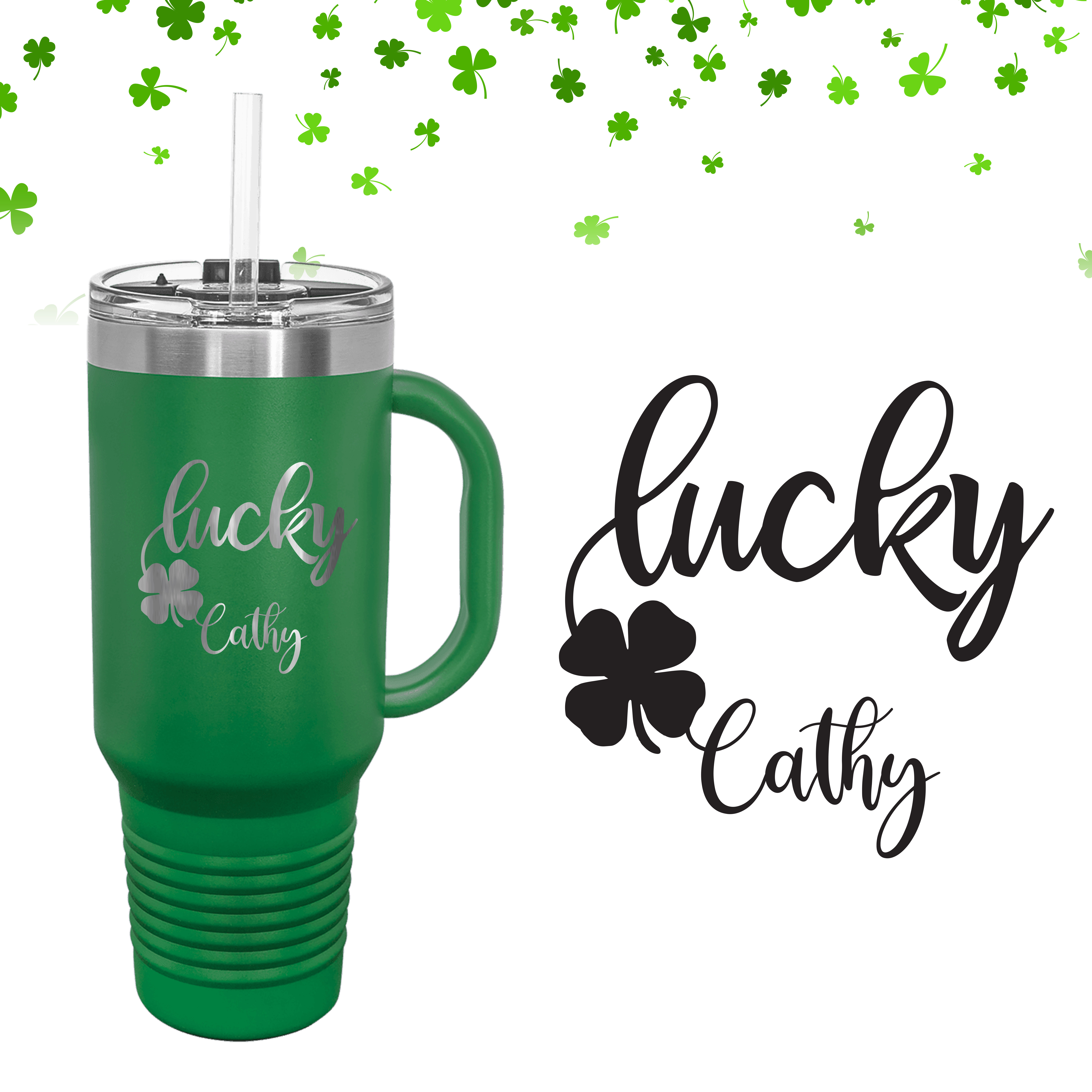(NEW!) Lucky 40 oz. Tumbler with Handle and Straw (GREEN)